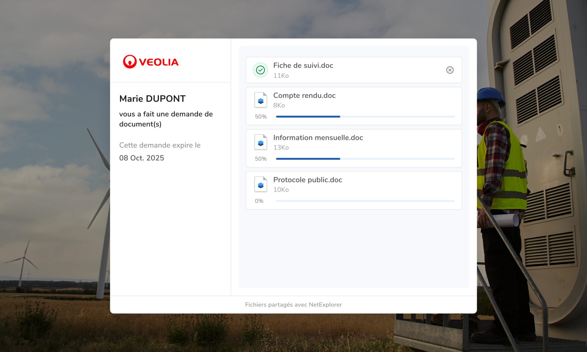 Interface de partage - Dépôt de fichiers - transmission