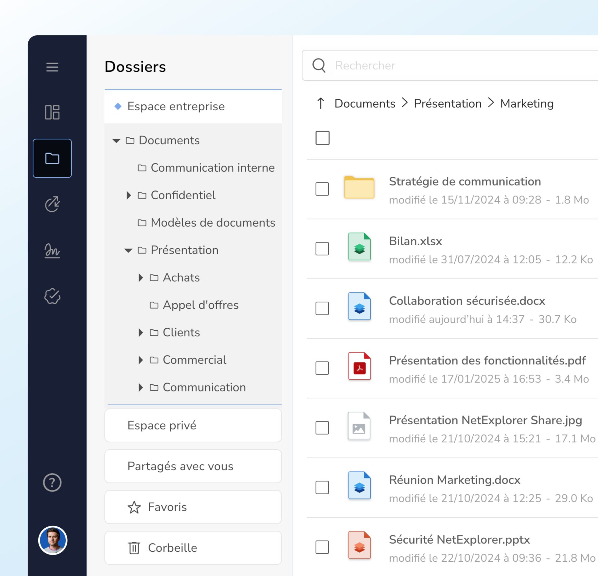 NetExplorer Workspace - vue dossier